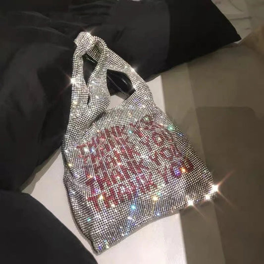 Front view of Bling 'Runway' Tote, stylish urban chic and luxury design.