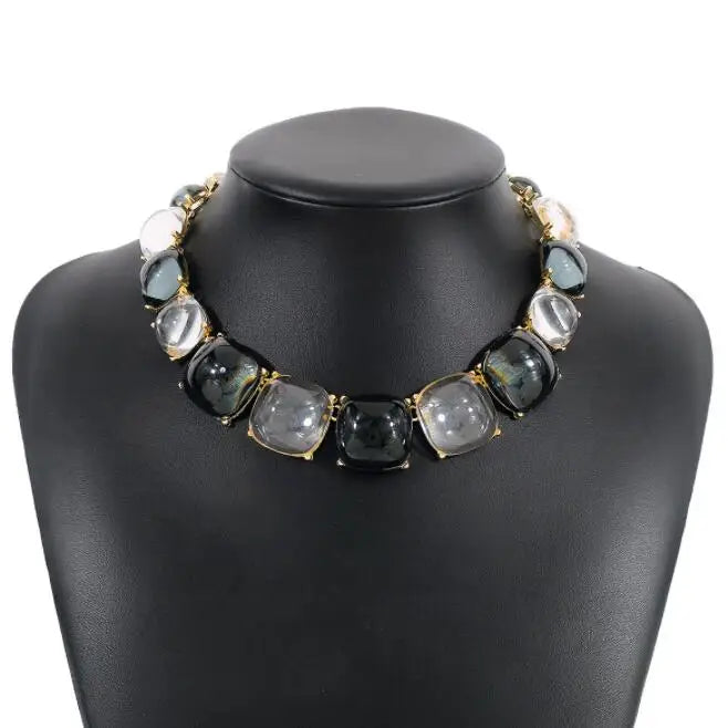 Smokey Noir Necklace, featuring black and clear cubic zirconia stones