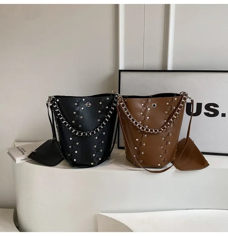 Studded Leather Chain Tote - The Lux Muse