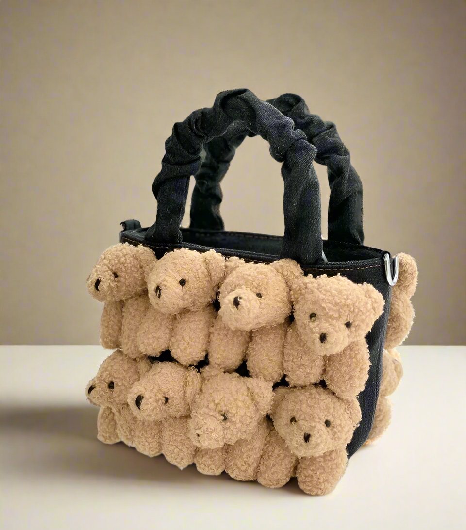 Stylish Teddy Bear Tote Bag, plush design, soft textures, cozy and stylish.